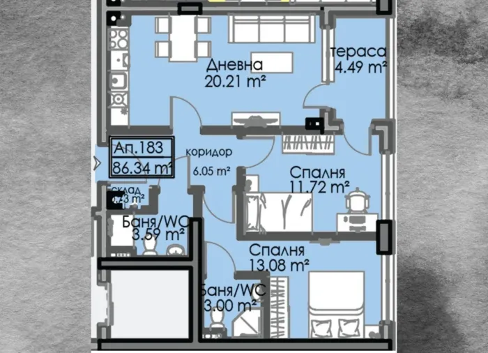 Трикімнатна квартира 86 м² з оздобленням до ключа в Atlas 4, Бургас
