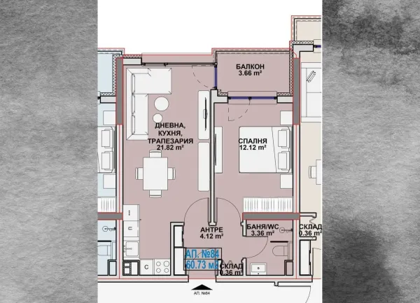 Двухкомнатная квартира 61 м² с восточной экспозицией в Azimuth Ring, Бургас