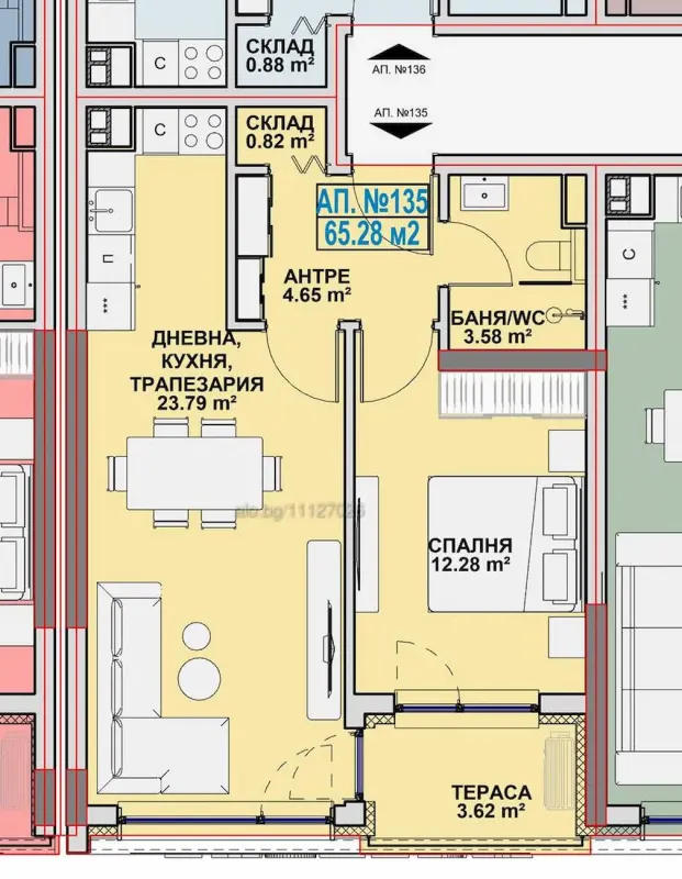 Zweizimmerwohnung 65 m² mit Ostlage im Azimuth Ring, Burgas