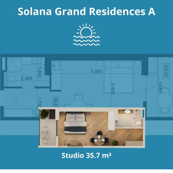 Studio 35.7 м² с видом на море, Solana Grand Residences
